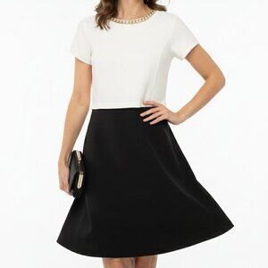 *Ted Baker Ailia Double Layer Black & White Dress with Gold Chain – Size 0